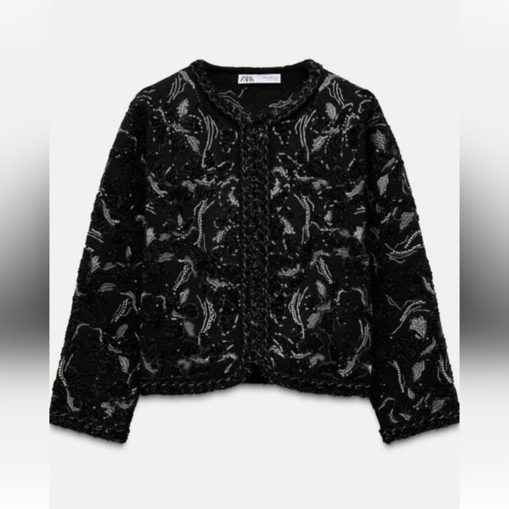 Zara Knit Beaded and Sequins Metallic Cardigan Sz-XL